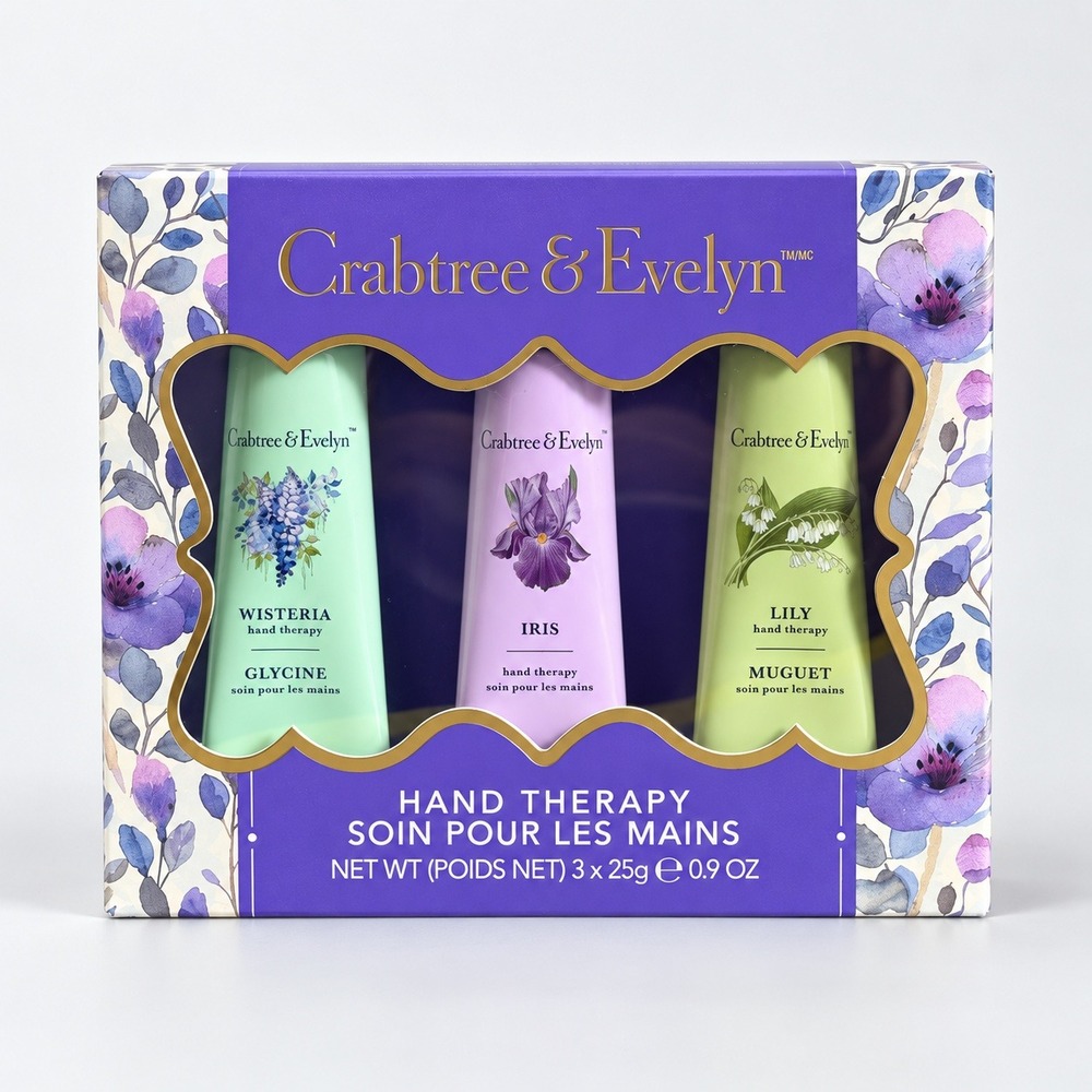 Crabtree & Evelyn Hand Therapy Gift Set Wisteria Iris Lily 3 x 25g 0.9oz NEW